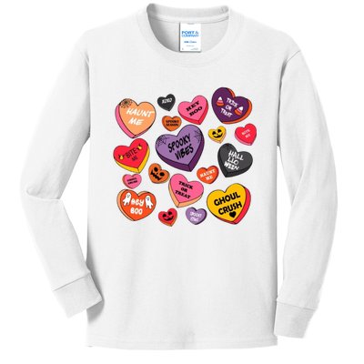 Candy Hearts Halloween Retro Halloween Kids Long Sleeve Shirt