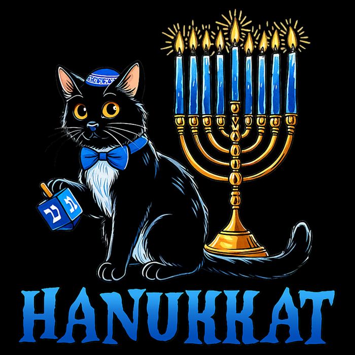 Cute Happy Hanukkah Hanukkat Jewish Cat Menorah Chanukah 7-Panel Snapback Hat