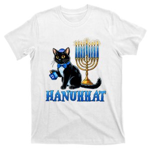 Cute Happy Hanukkah Hanukkat Jewish Cat Menorah Chanukah T-Shirt