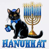 Cute Happy Hanukkah Hanukkat Jewish Cat Menorah Chanukah T-Shirt
