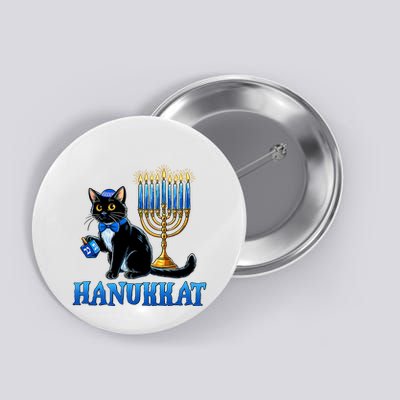 Cute Happy Hanukkah Hanukkat Jewish Cat Menorah Chanukah Button