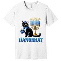 Cute Happy Hanukkah Hanukkat Jewish Cat Menorah Chanukah Premium T-Shirt