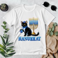 Cute Happy Hanukkah Hanukkat Jewish Cat Menorah Chanukah Premium T-Shirt