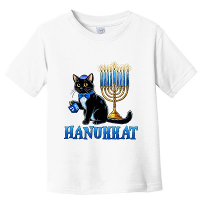 Cute Happy Hanukkah Hanukkat Jewish Cat Menorah Chanukah Toddler T-Shirt