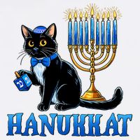 Cute Happy Hanukkah Hanukkat Jewish Cat Menorah Chanukah Women's V-Neck T-Shirt