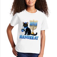 Cute Happy Hanukkah Hanukkat Jewish Cat Menorah Chanukah Kids T-Shirt