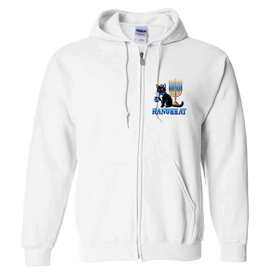 Cute Happy Hanukkah Hanukkat Jewish Cat Menorah Chanukah Full Zip Hoodie