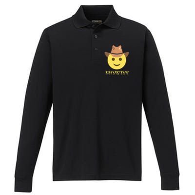 Cowboy Howdy Hat Emoticon Face Yeehaw For Cowboy Lover Performance Long Sleeve Polo