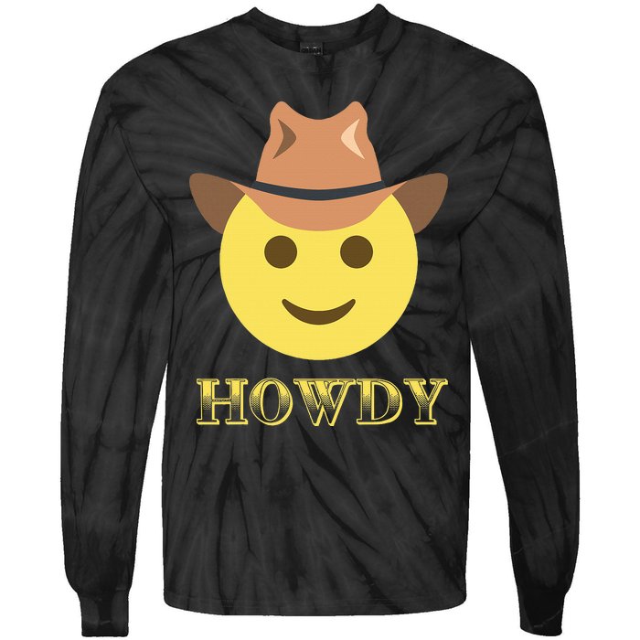 Cowboy Howdy Hat Emoticon Face Yeehaw For Cowboy Lover Tie-Dye Long Sleeve Shirt