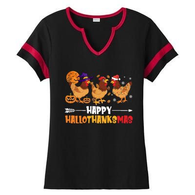 Chicken Halloween Happy Hallothanksmas Autumn Thanksgiving Gift Ladies Halftime Notch Neck Tee