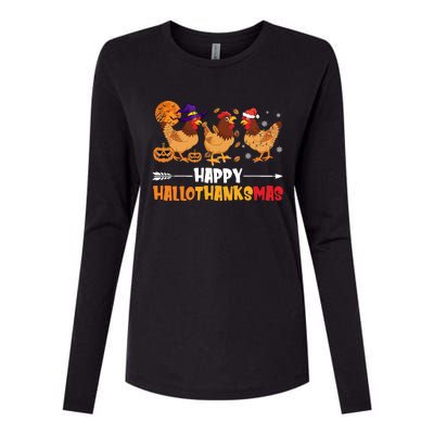 Chicken Halloween Happy Hallothanksmas Autumn Thanksgiving Gift Womens Cotton Relaxed Long Sleeve T-Shirt