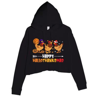 Chicken Halloween Happy Hallothanksmas Autumn Thanksgiving Gift Crop Fleece Hoodie