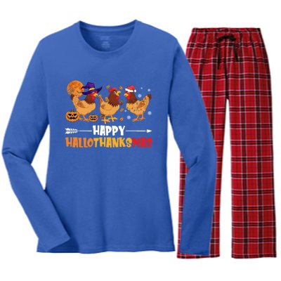 Chicken Halloween Happy Hallothanksmas Autumn Thanksgiving Gift Women's Long Sleeve Flannel Pajama Set 