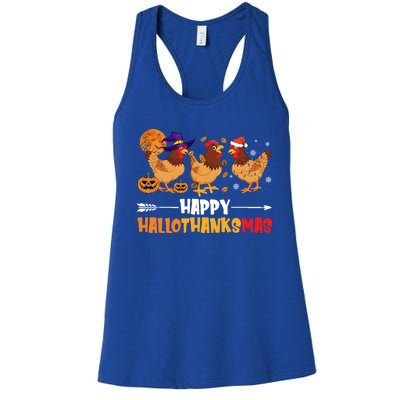 Chicken Halloween Happy Hallothanksmas Autumn Thanksgiving Gift Women's Racerback Tank