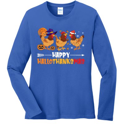 Chicken Halloween Happy Hallothanksmas Autumn Thanksgiving Gift Ladies Long Sleeve Shirt