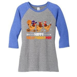 Chicken Halloween Happy Hallothanksmas Autumn Thanksgiving Gift Women's Tri-Blend 3/4-Sleeve Raglan Shirt