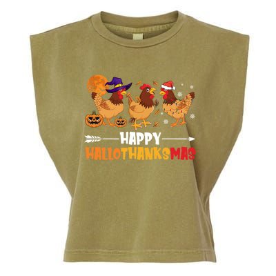 Chicken Halloween Happy Hallothanksmas Autumn Thanksgiving Gift Garment-Dyed Women's Muscle Tee