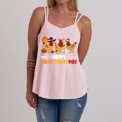 Chicken Halloween Happy Hallothanksmas Autumn Thanksgiving Gift Women's Strappy Tank