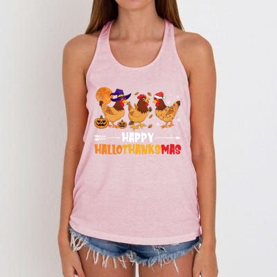 Chicken Halloween Happy Hallothanksmas Autumn Thanksgiving Gift Women's Knotted Racerback Tank