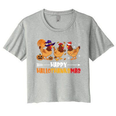 Chicken Halloween Happy Hallothanksmas Autumn Thanksgiving Gift Women's Crop Top Tee