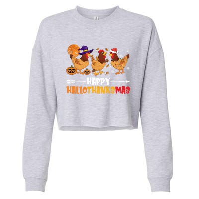 Chicken Halloween Happy Hallothanksmas Autumn Thanksgiving Gift Cropped Pullover Crew