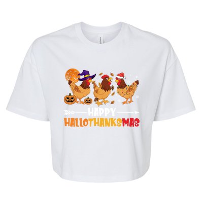 Chicken Halloween Happy Hallothanksmas Autumn Thanksgiving Gift Bella+Canvas Jersey Crop Tee