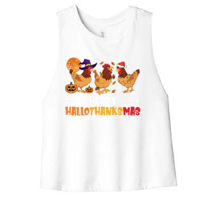 Chicken Halloween Happy Hallothanksmas Autumn Thanksgiving Gift Women's Racerback Cropped Tank