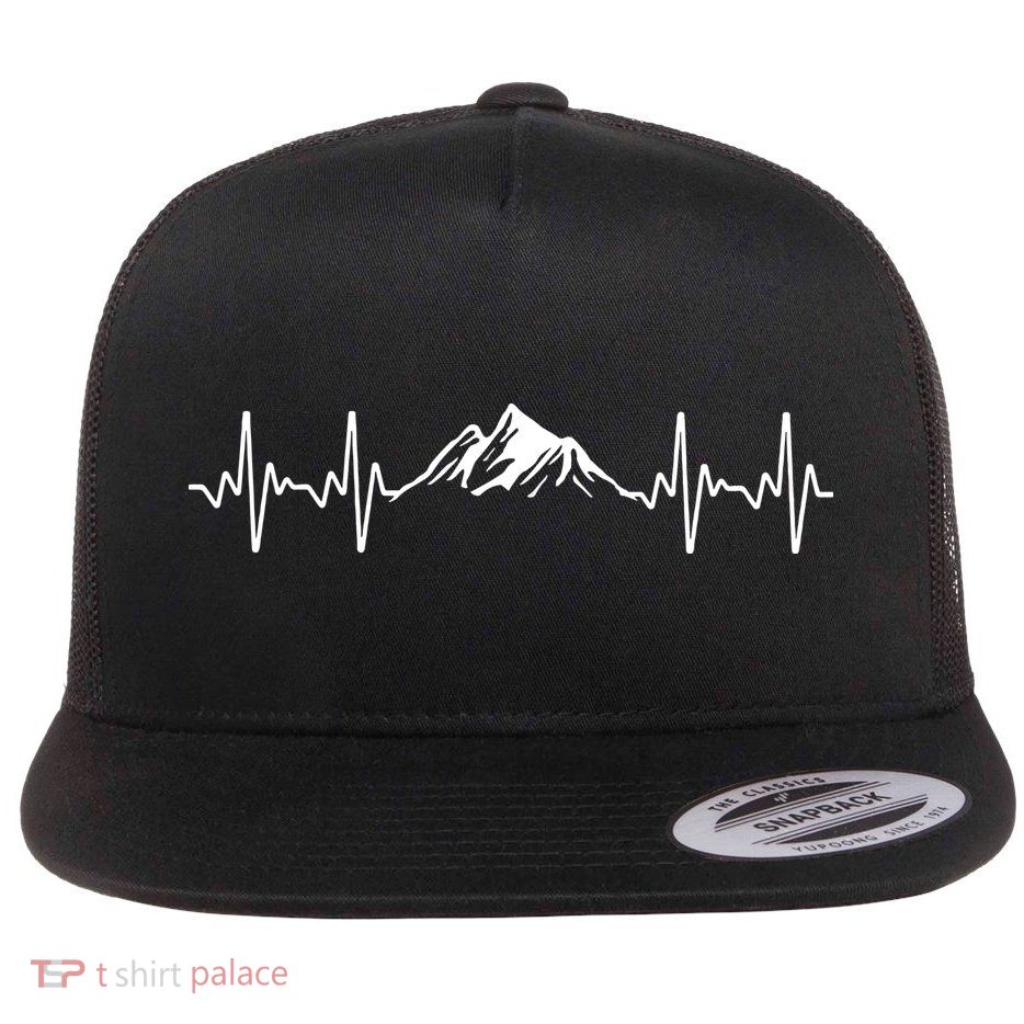 Cool Hiking Hiker Heartbeat Mountain Hike Hiking Gift Flat Bill Trucker Hat
