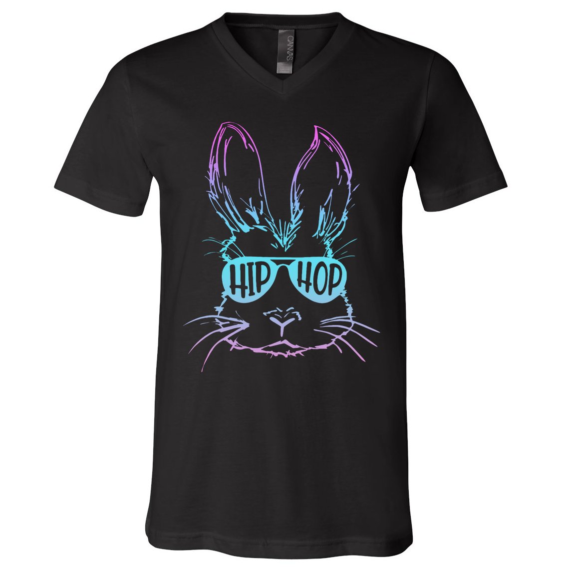 Cool Hip Hop Happy Easter Bunny Face With Sunglasses V-Neck T-Shirt