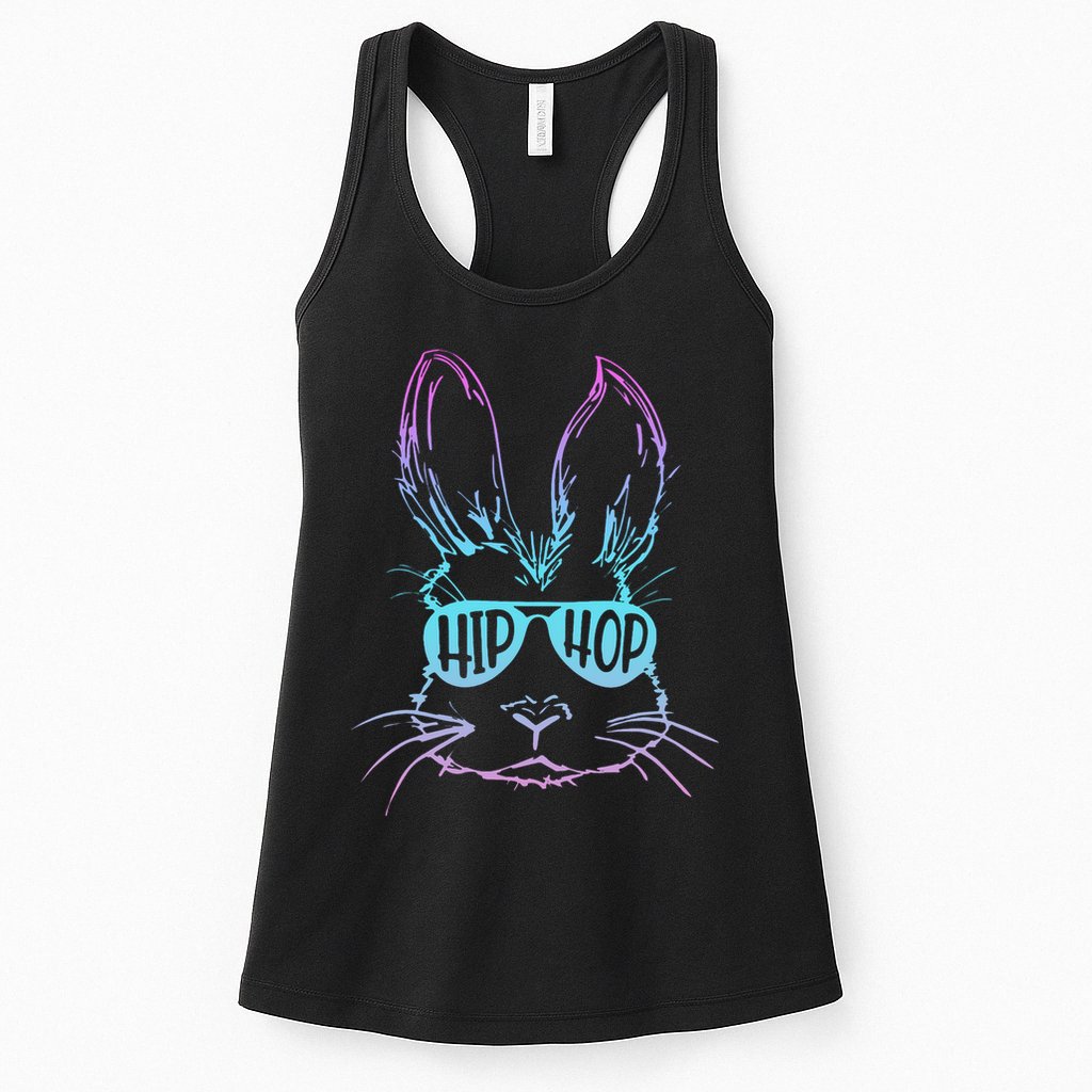 Cool Hip Hop Happy Easter Bunny Face With Sunglasses Womens Tank Top