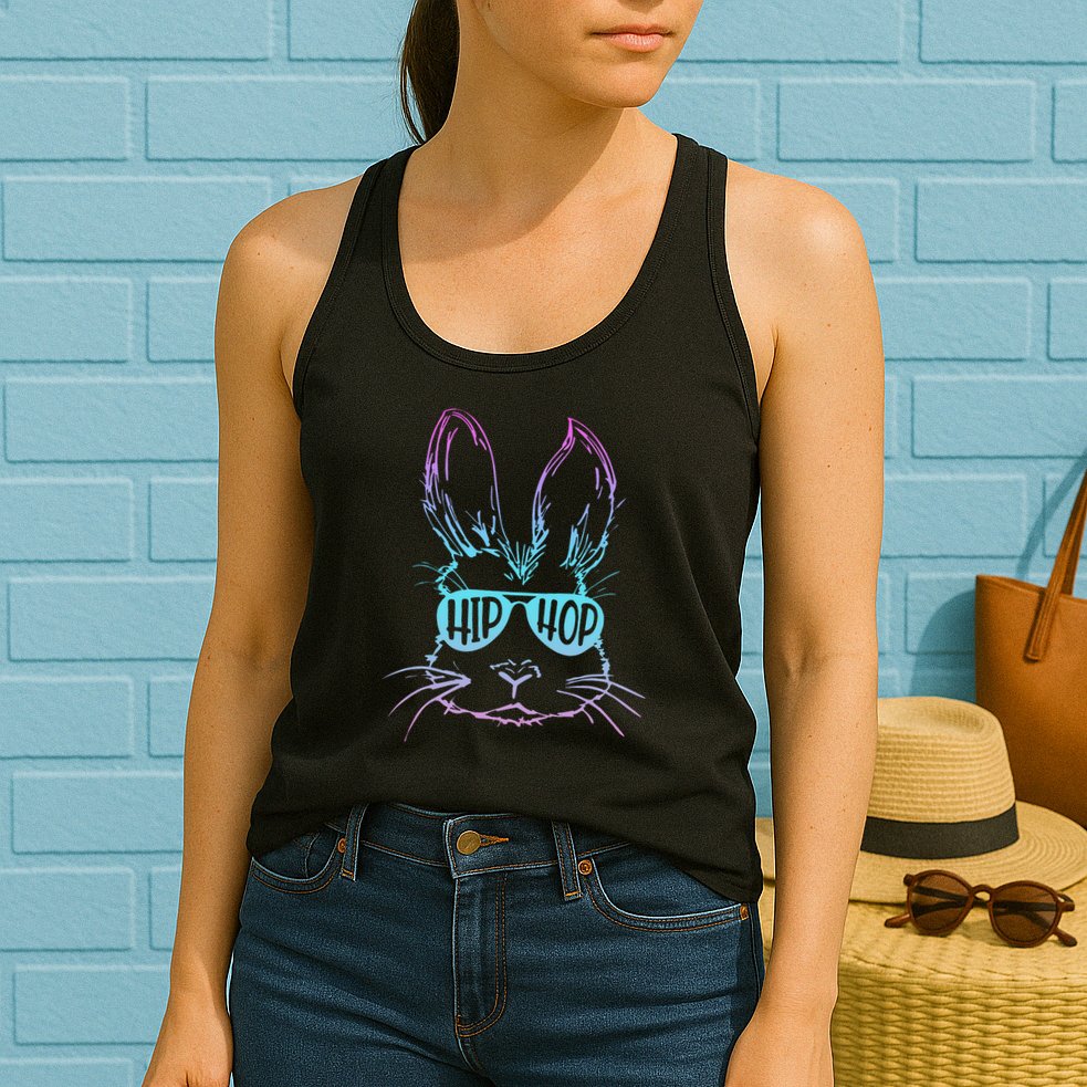 Cool Hip Hop Happy Easter Bunny Face With Sunglasses Womens Tank Top