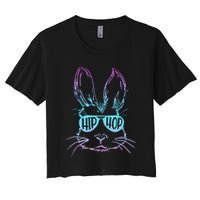 Cool Hip Hop Happy Easter Bunny Face With Sunglasses Women's Crop Top Tee