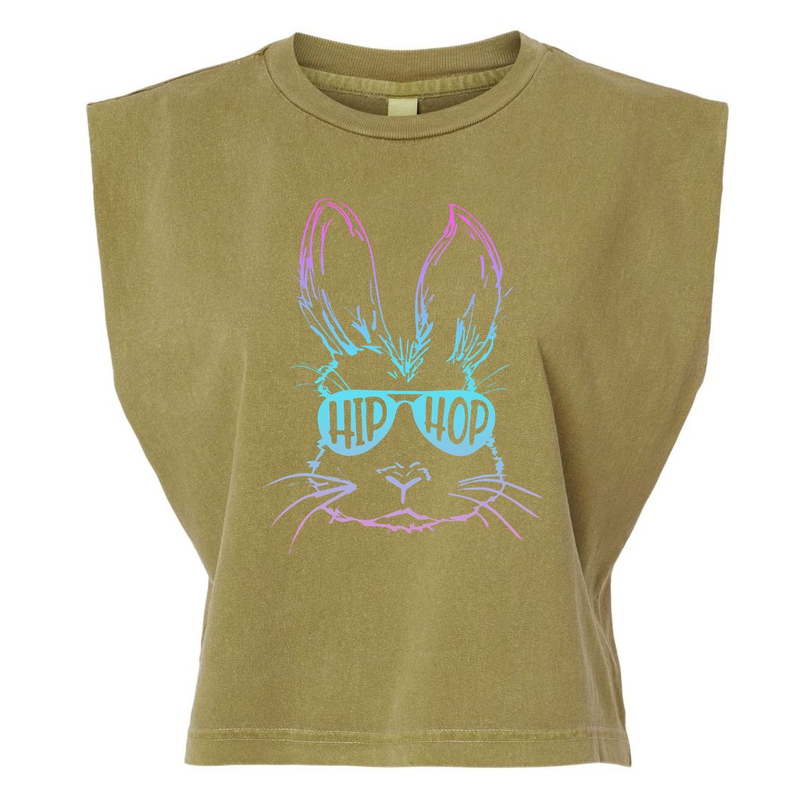 Cool Hip Hop Happy Easter Bunny Face With Sunglasses Garment-Dyed Women's Muscle Tee