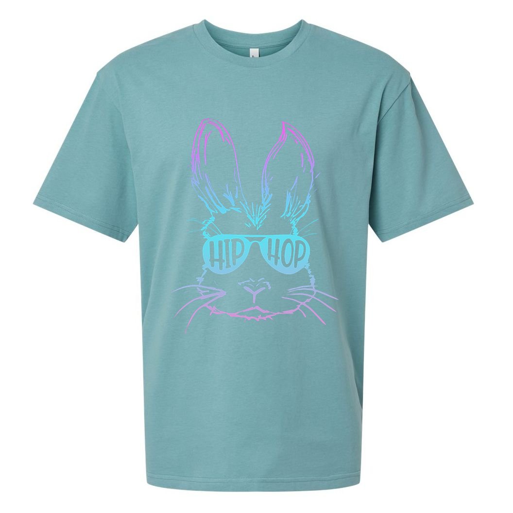 Cool Hip Hop Happy Easter Bunny Face With Sunglasses Sueded Cloud Jersey T-Shirt
