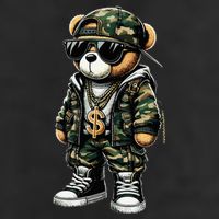 Camo Hip Hop Teddy Bear Camouflage 7 Panel Mesh Trucker Snapback Hat