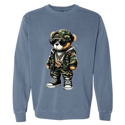 Camo Hip Hop Teddy Bear Camouflage Garment-Dyed Sweatshirt