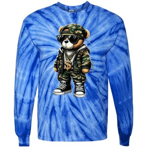 Camo Hip Hop Teddy Bear Camouflage Tie-Dye Long Sleeve Shirt