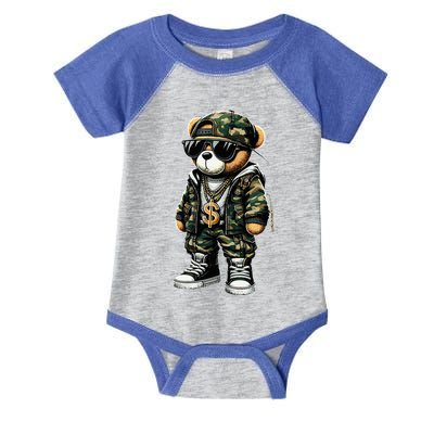 Camo Hip Hop Teddy Bear Camouflage Infant Baby Jersey Bodysuit