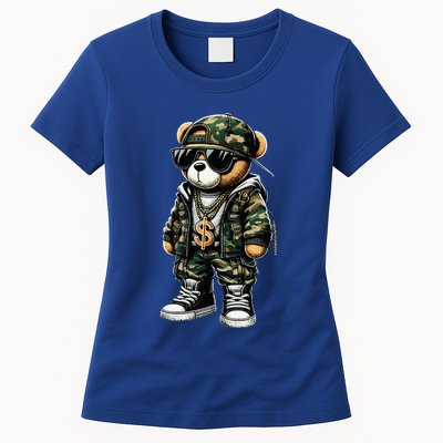 Camo Hip Hop Teddy Bear Camouflage Womens T-Shirt
