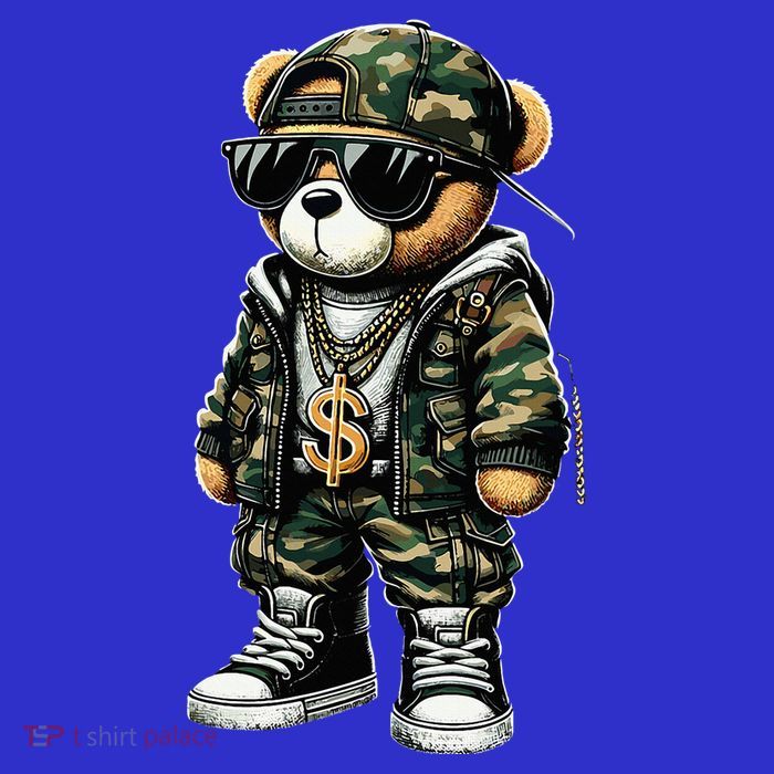 Camo Hip Hop Teddy Bear Camouflage Women's V-Neck T-Shirt