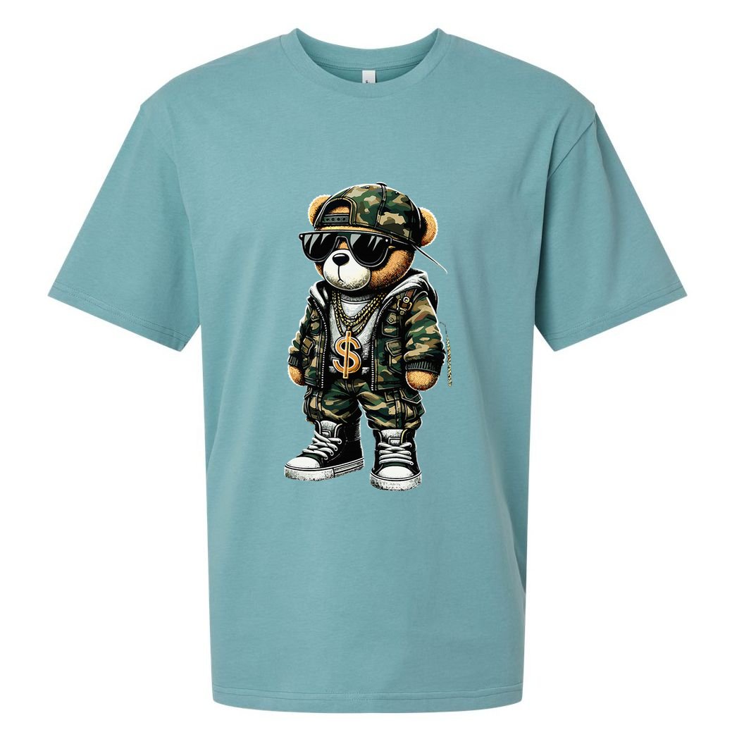Camo Hip Hop Teddy Bear Camouflage Sueded Cloud Jersey T-Shirt