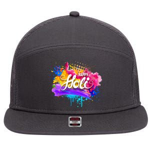 Colorful Happy Holi Celebrate South Asian Indian Hindu Festival 7 Panel Mesh Trucker Snapback Hat