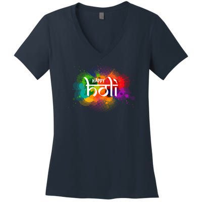 Colorful Happy Holi India Hindu Celebration Women's V-Neck T-Shirt