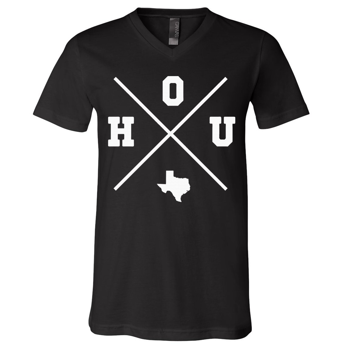 Classic Hou Houston Crossmark State Outline V-Neck T-Shirt