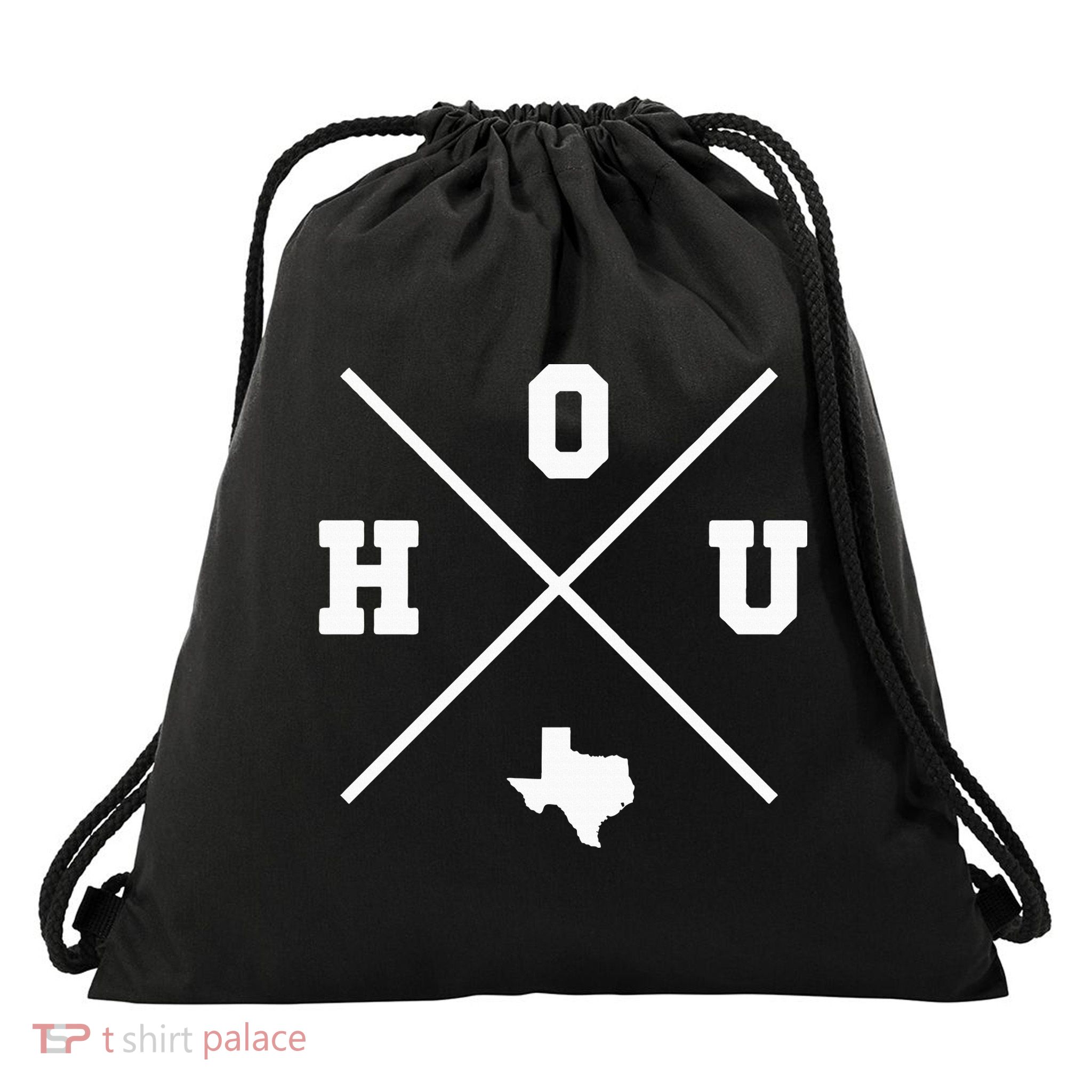 Classic Hou Houston Crossmark State Outline Drawstring Bag