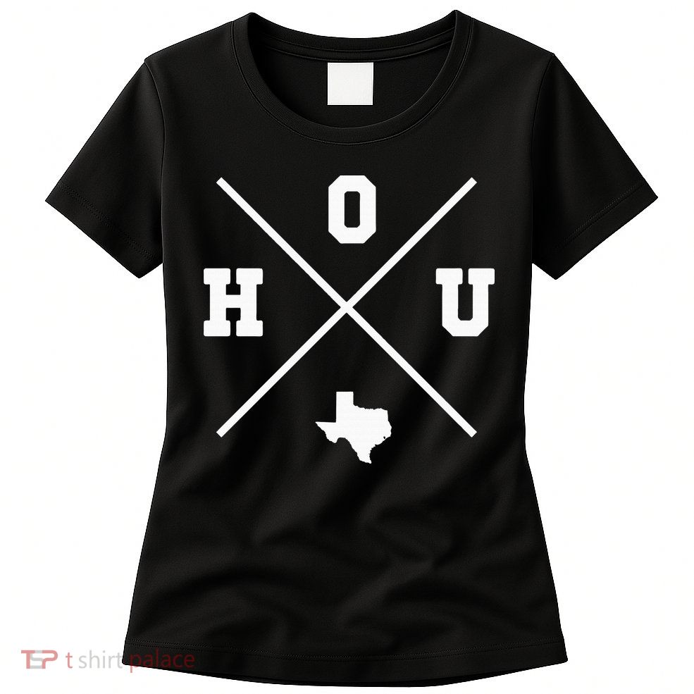 Classic Hou Houston Crossmark State Outline Womens T-Shirt