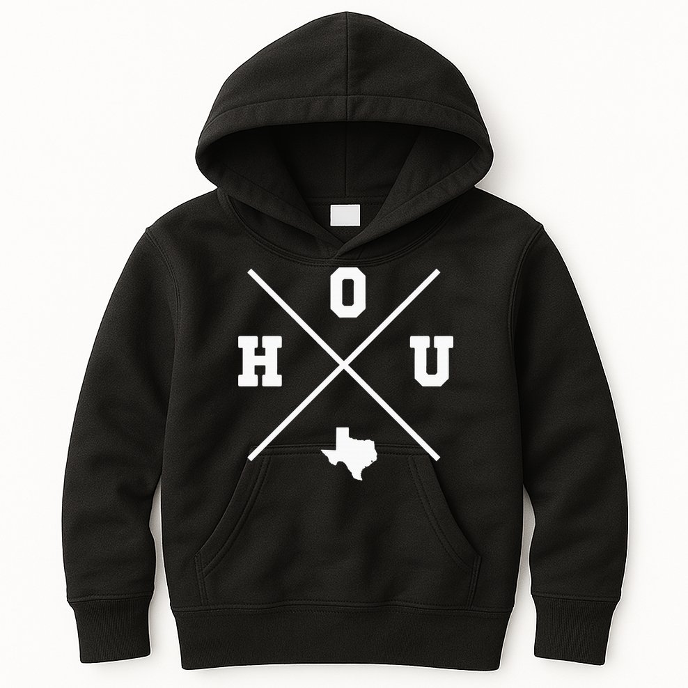 Classic Hou Houston Crossmark State Outline Kids Hoodie