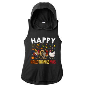 Chickens Happy HalloThanksMas Thanksgiving Christmas Ladies PosiCharge Tri-Blend Wicking Draft Hoodie Tank