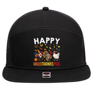 Chickens Happy HalloThanksMas Thanksgiving Christmas 7 Panel Mesh Trucker Snapback Hat