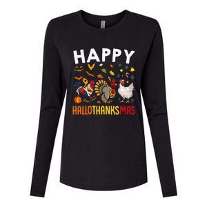 Chickens Happy HalloThanksMas Thanksgiving Christmas Womens Cotton Relaxed Long Sleeve T-Shirt